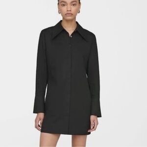 Anine Bing Tiffany Mini Dress Shirtdress in Black Cotton Button Front US Small